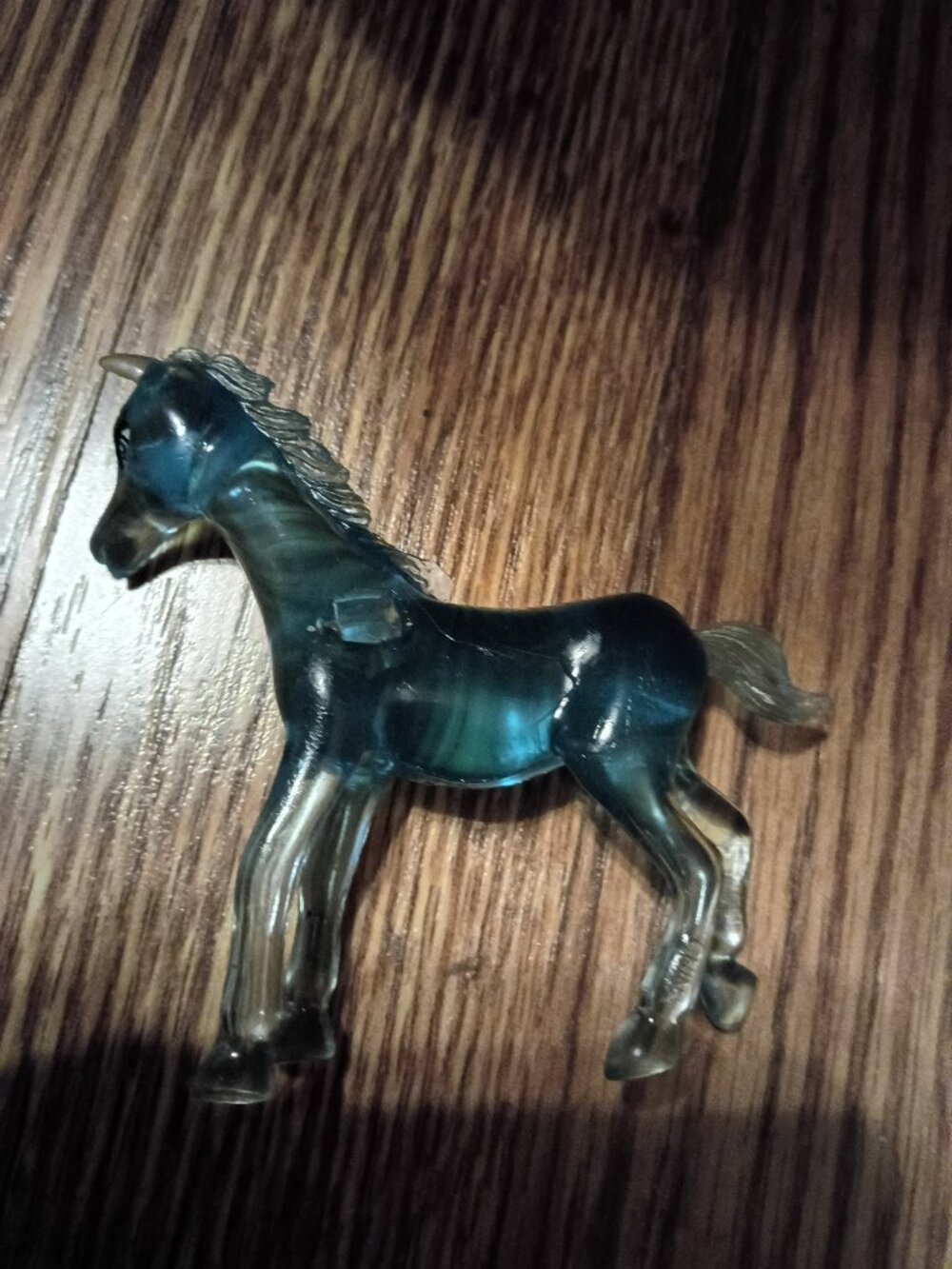 Blue small crystal look plastic horse